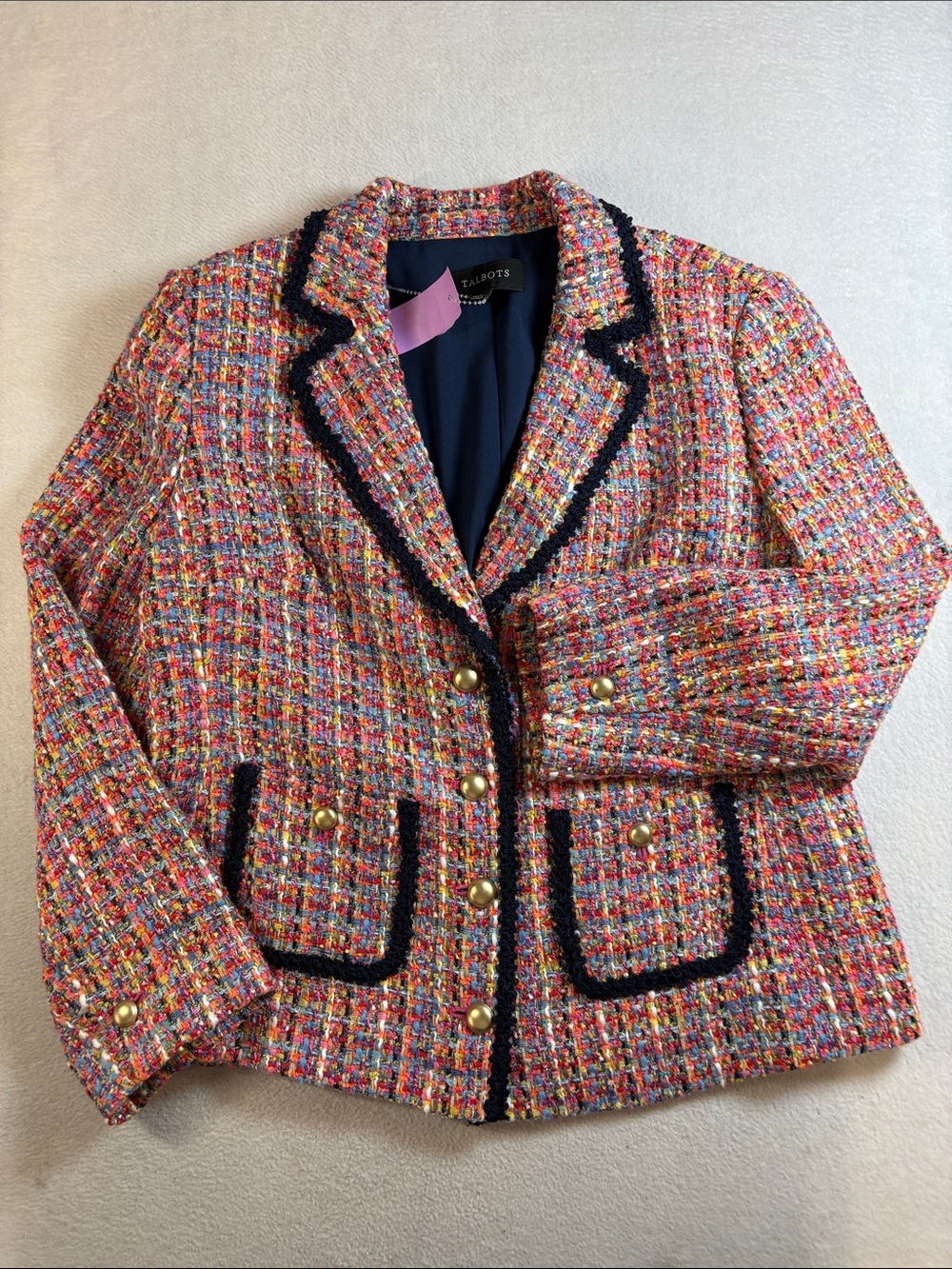 Talbots Multi-Color Tweed Blazer with Black Trim